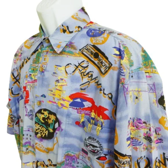 Vintage Kahala Hawaiian Island Aloha Souvenir Shirt Laguna Beach Art Colony L Casual Button Down Shirts